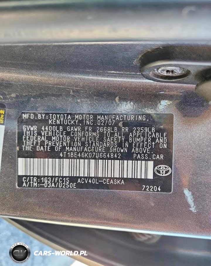 2007 Toyota Camry Se VIN:4T1BE46K07U664842 - 13