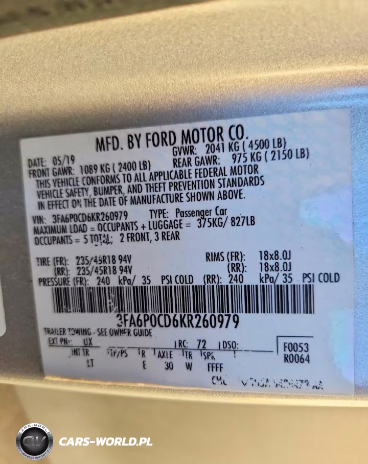 2019 Ford Fusion Sel VIN:3FA6P0CD6KR260979 - 12