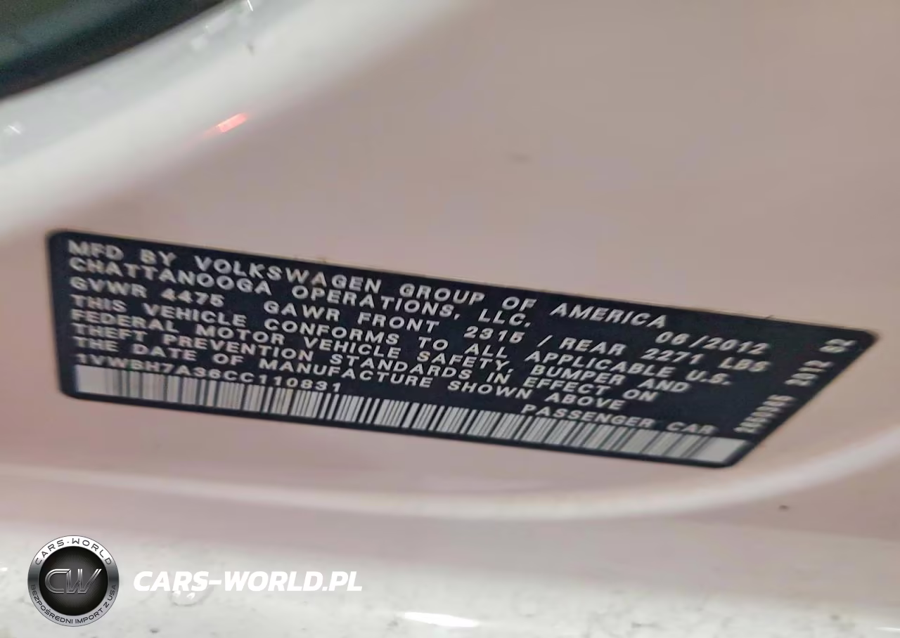 2012 Volkswagen Passat Se VIN:1VWBH7A36CC110831 - 12