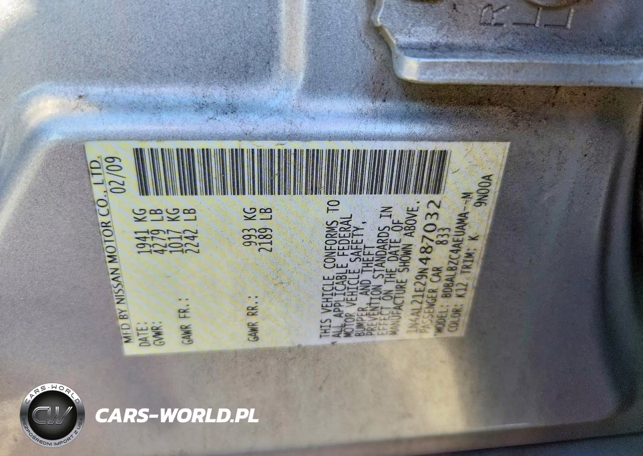 2009 Nissan Altima 2.5 VIN:1N4AL21E29N487032 - 13