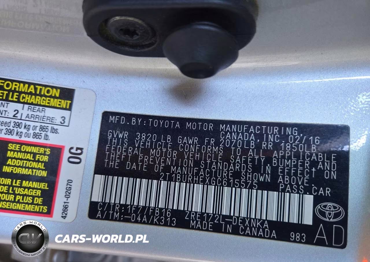 2016 Toyota Corolla Le Plus VIN:2T1BURHEXGC615575 - 12