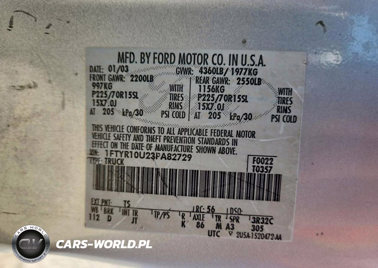 2003 Ford Ranger VIN:1FTYR10U23PA82729 - 12