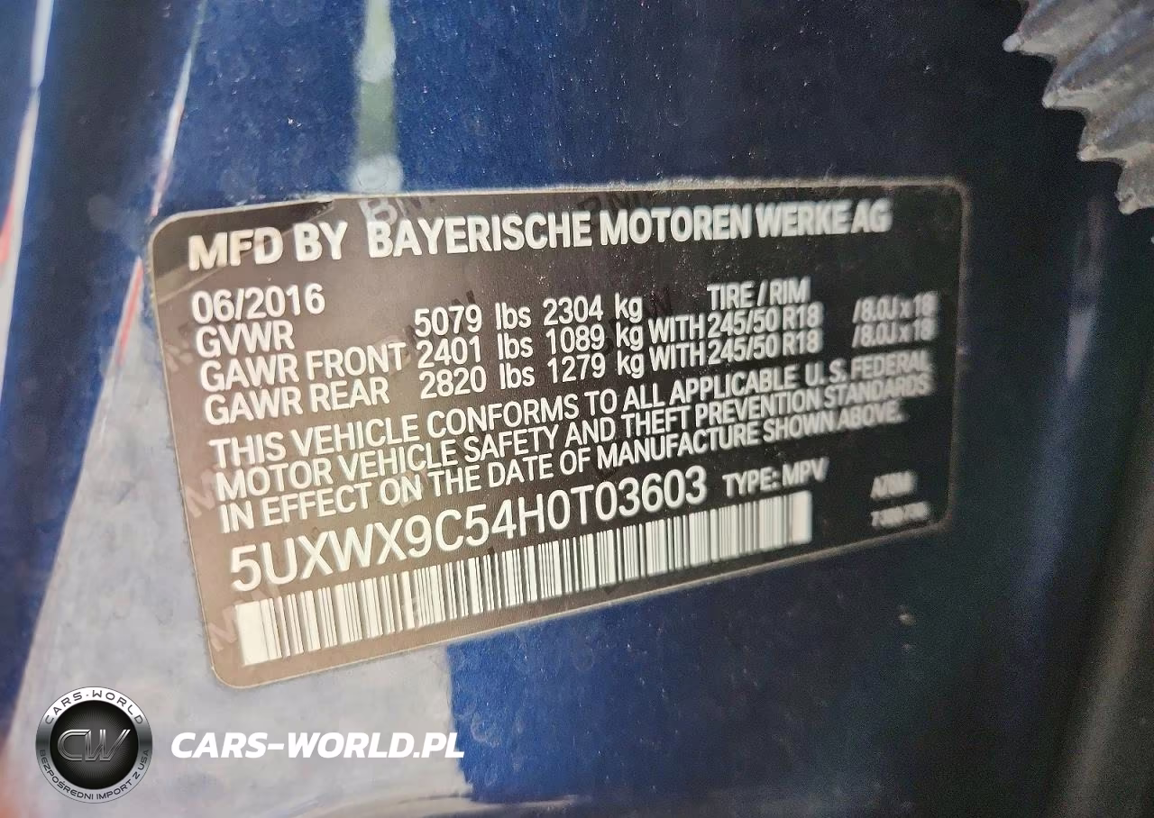 2017 BMW X3 xDrive28I VIN:5UXWX9C54H0T03603 - 12