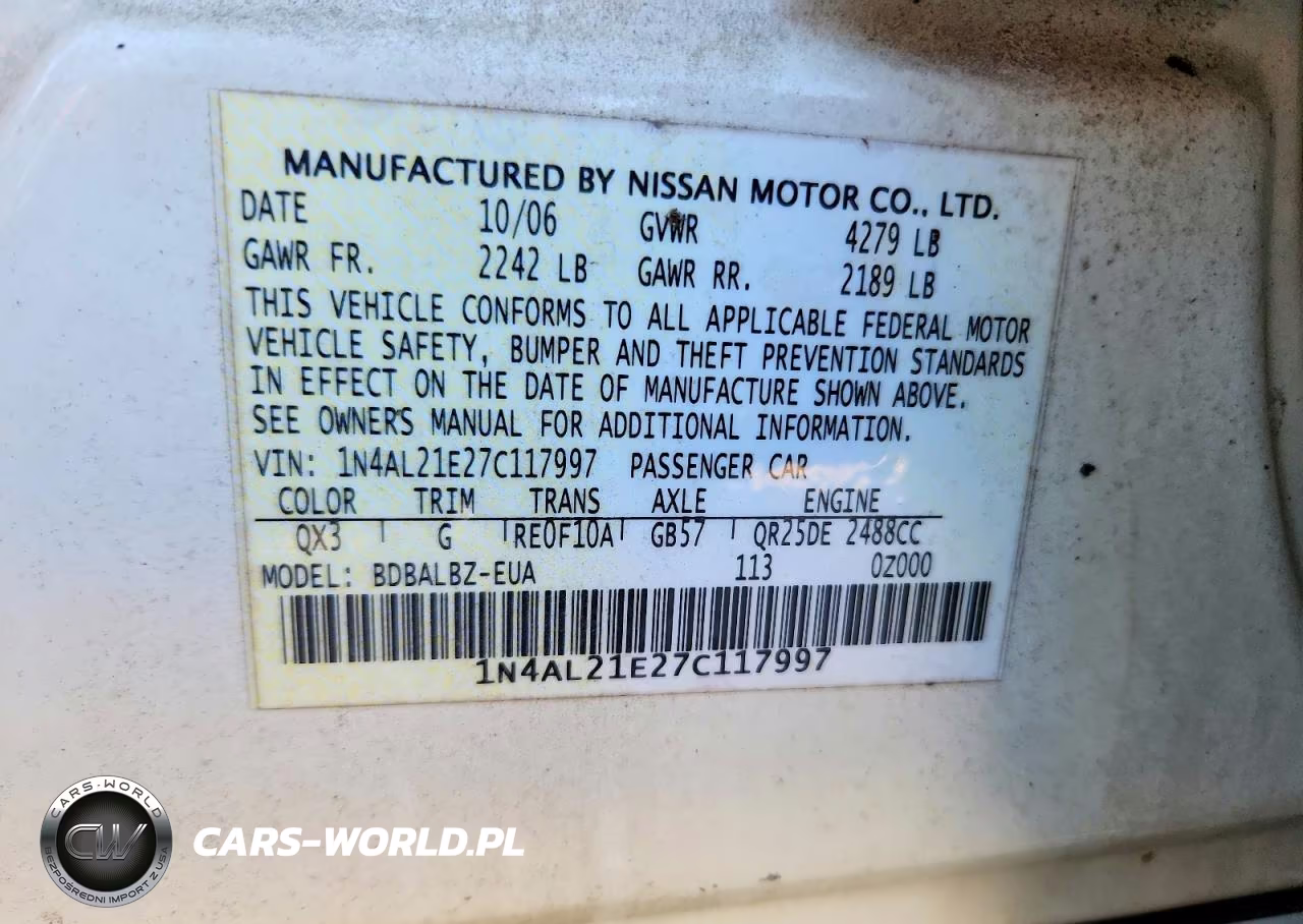 2007 Nissan Altima 2.5 VIN:1N4AL21E27C117997 - 13