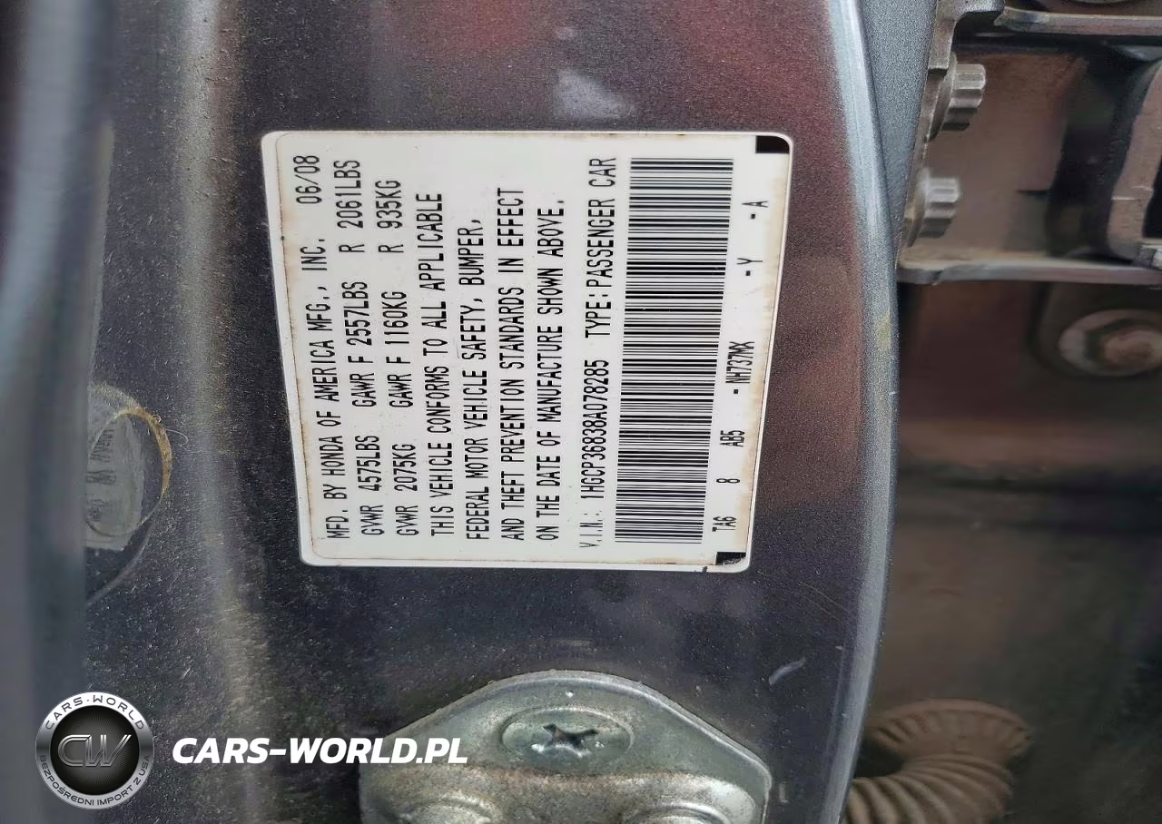 2008 Honda Accord Exl VIN:1HGCP36838A078285 - 12