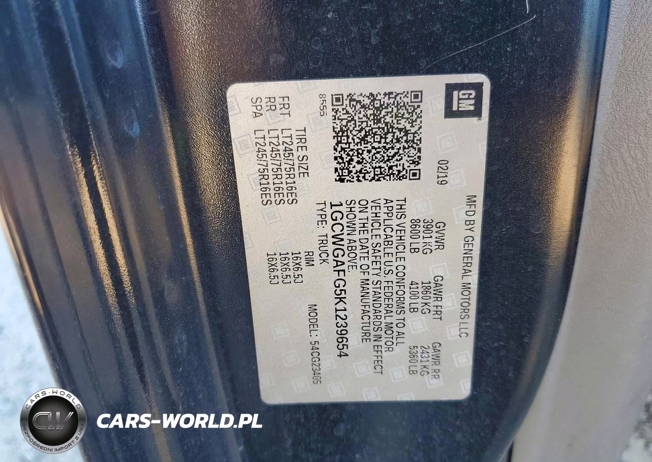 2019 Chevrolet Express G2500 VIN:1GCWGAFG5K1239654 - 13