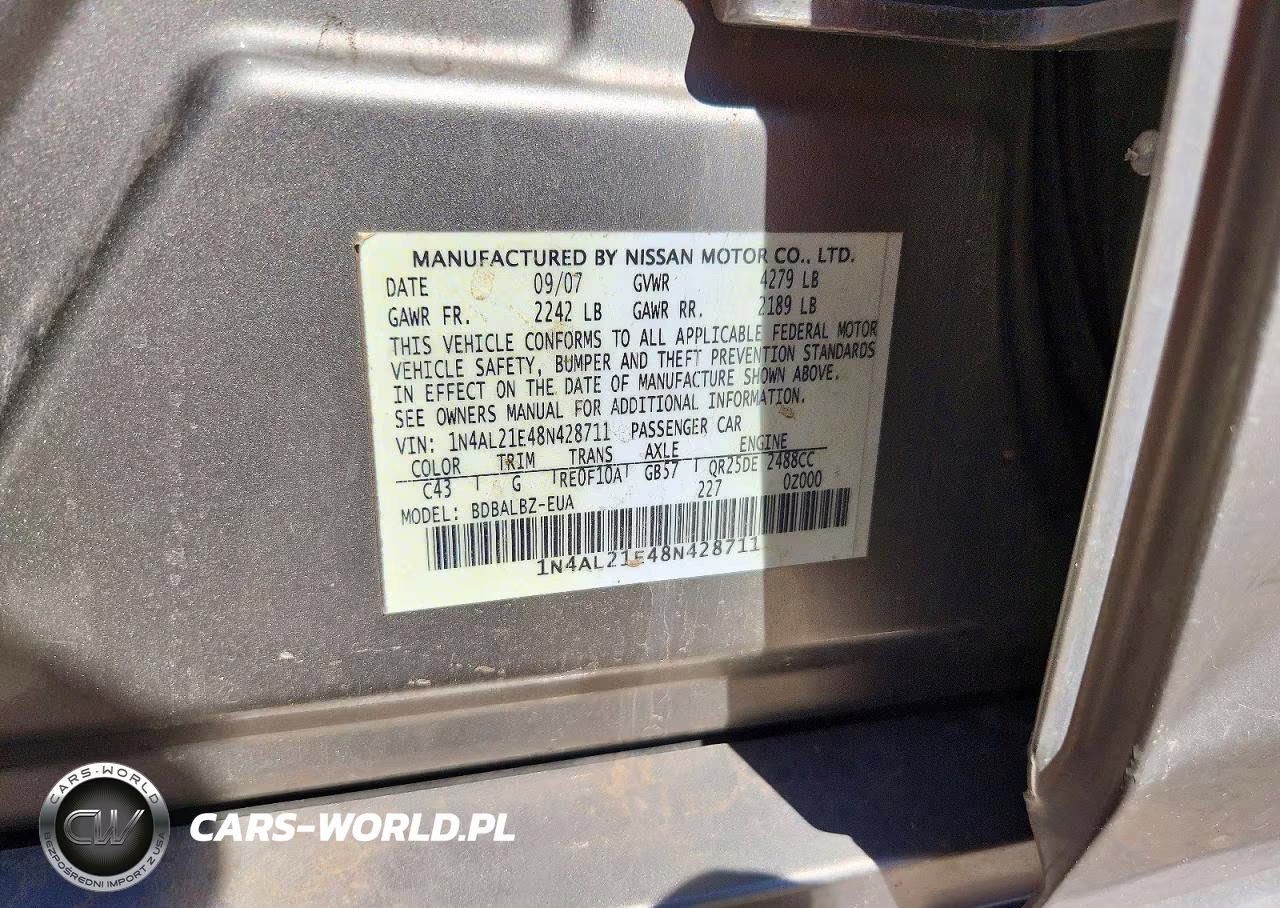 2008 Nissan Altima 2.5 VIN:1N4AL21E48N428711 - 12