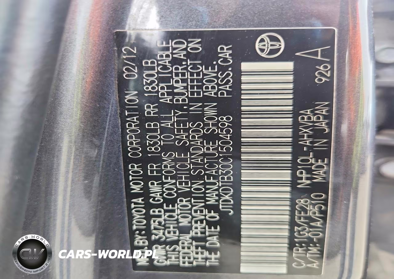 2012 Toyota Prius C One VIN:JTDKDTB30C1504598 - 12