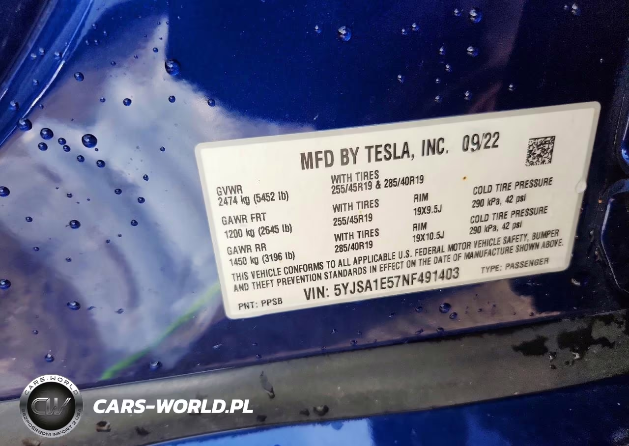 2022 Tesla Model S VIN:5YJSA1E57NF491403 - 12
