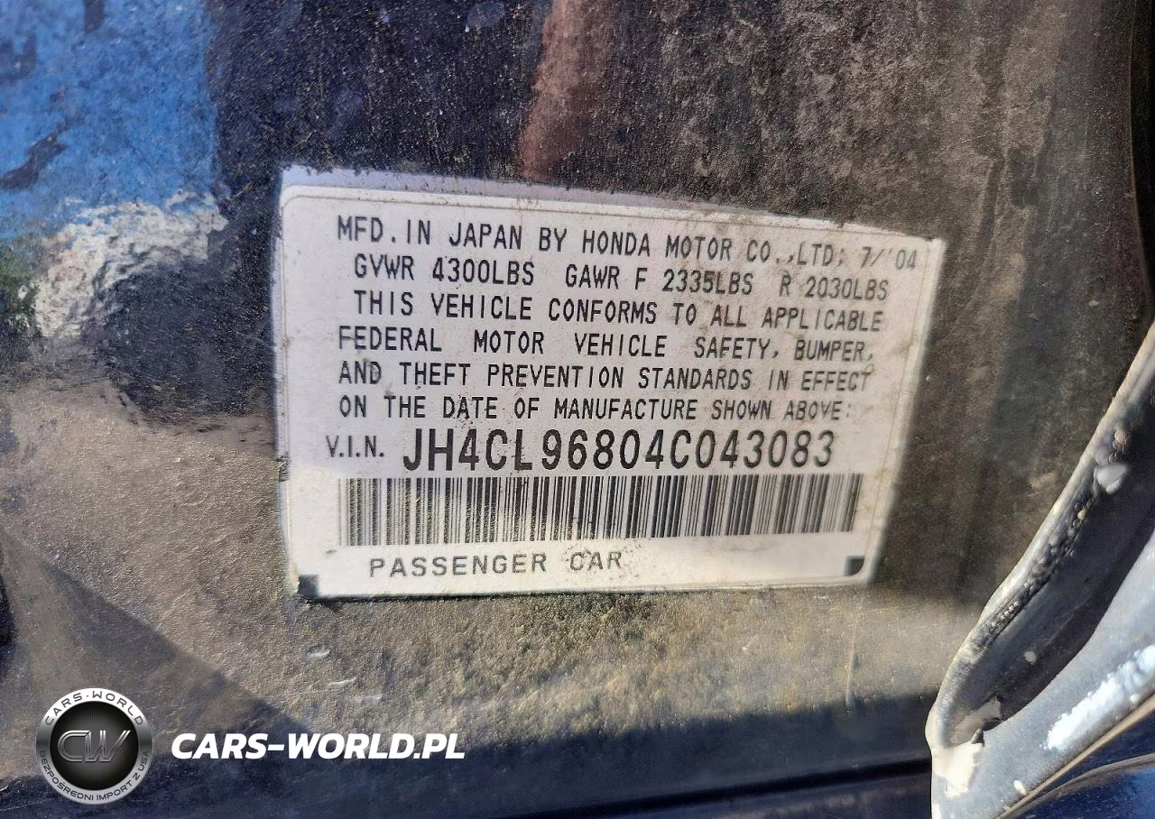 2004 Acura Tsx VIN:JH4CL96804C043083 - 12