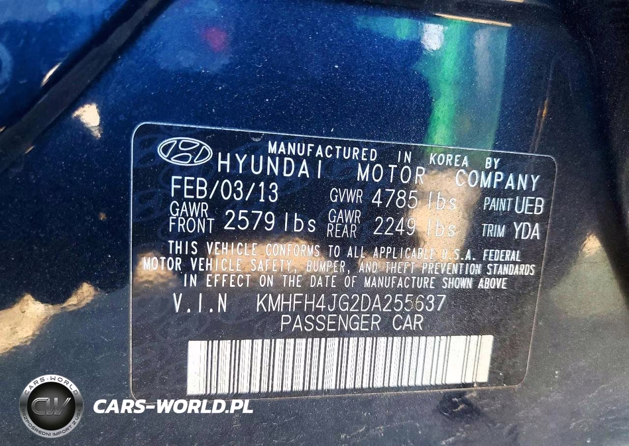 2013 Hyundai Azera Base VIN:KMHFH4JG2DA255637 - 12