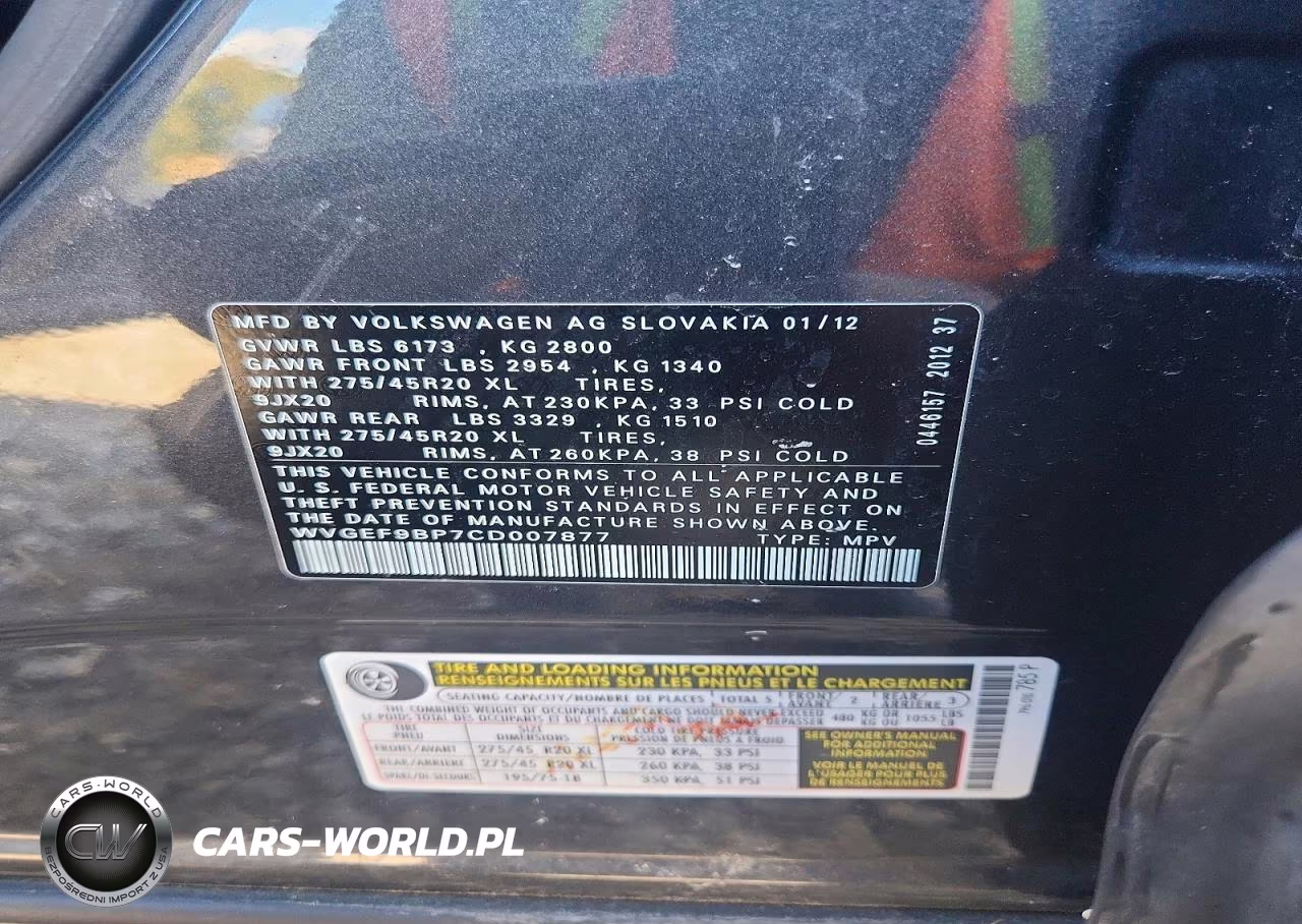 2012 Volkswagen Touareg V6 VIN:WVGEF9BP7CD007877 - 13