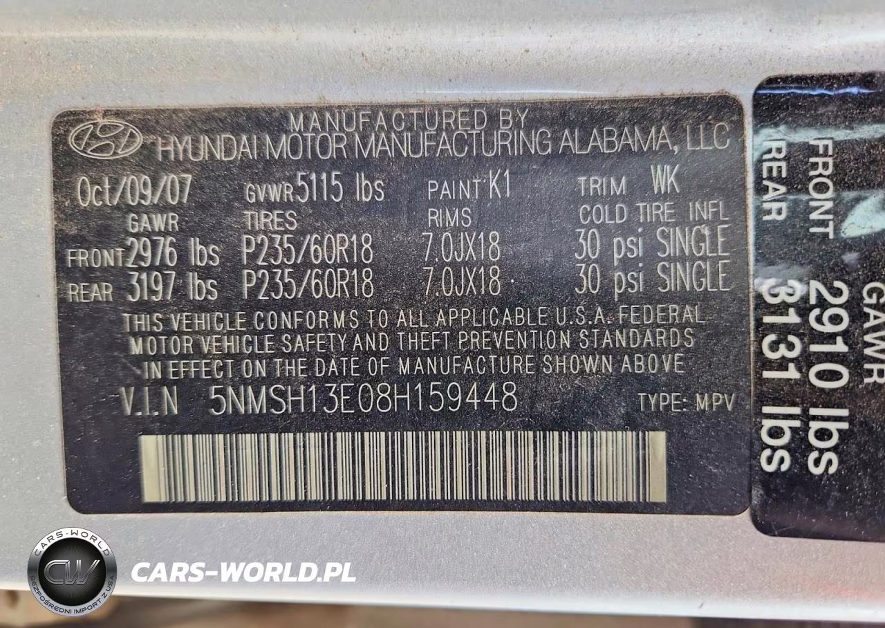2008 Hyundai Santa Fe Se VIN:5NMSH13E08H159448 - 13