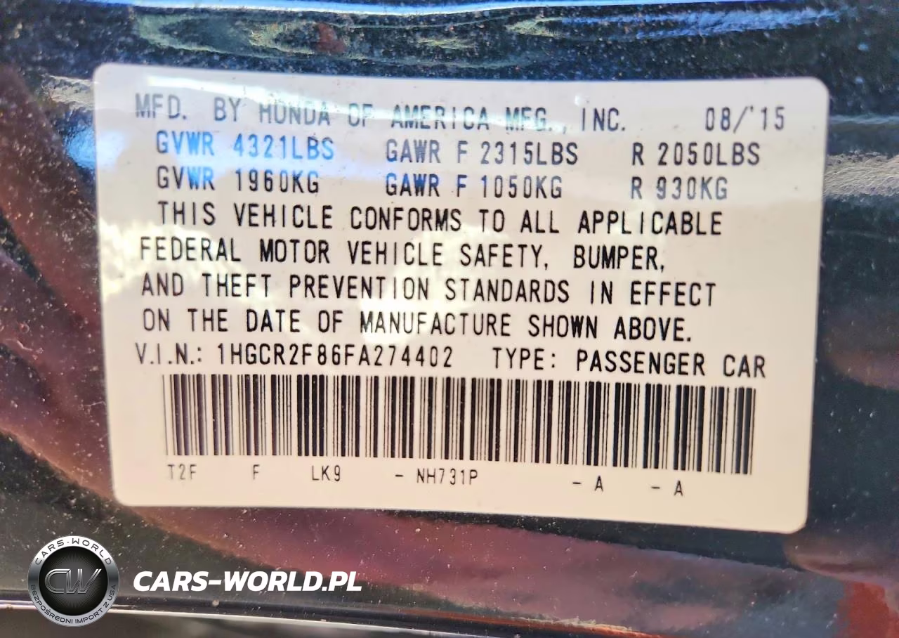 2015 Honda Accord Exl VIN:1HGCR2F86FA274402 - 13