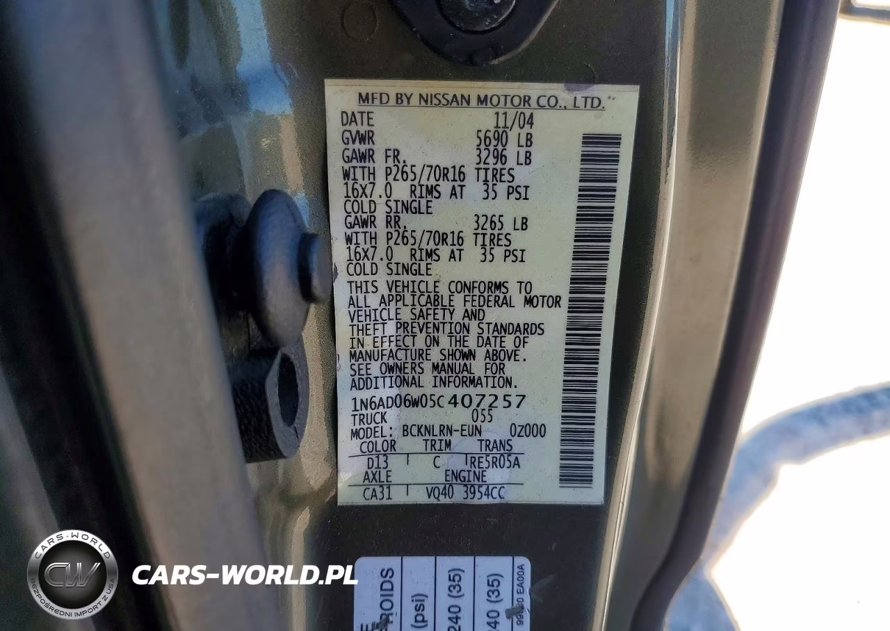 2005 Nissan Frontier Se VIN:1N6AD06W05C407257 - 12