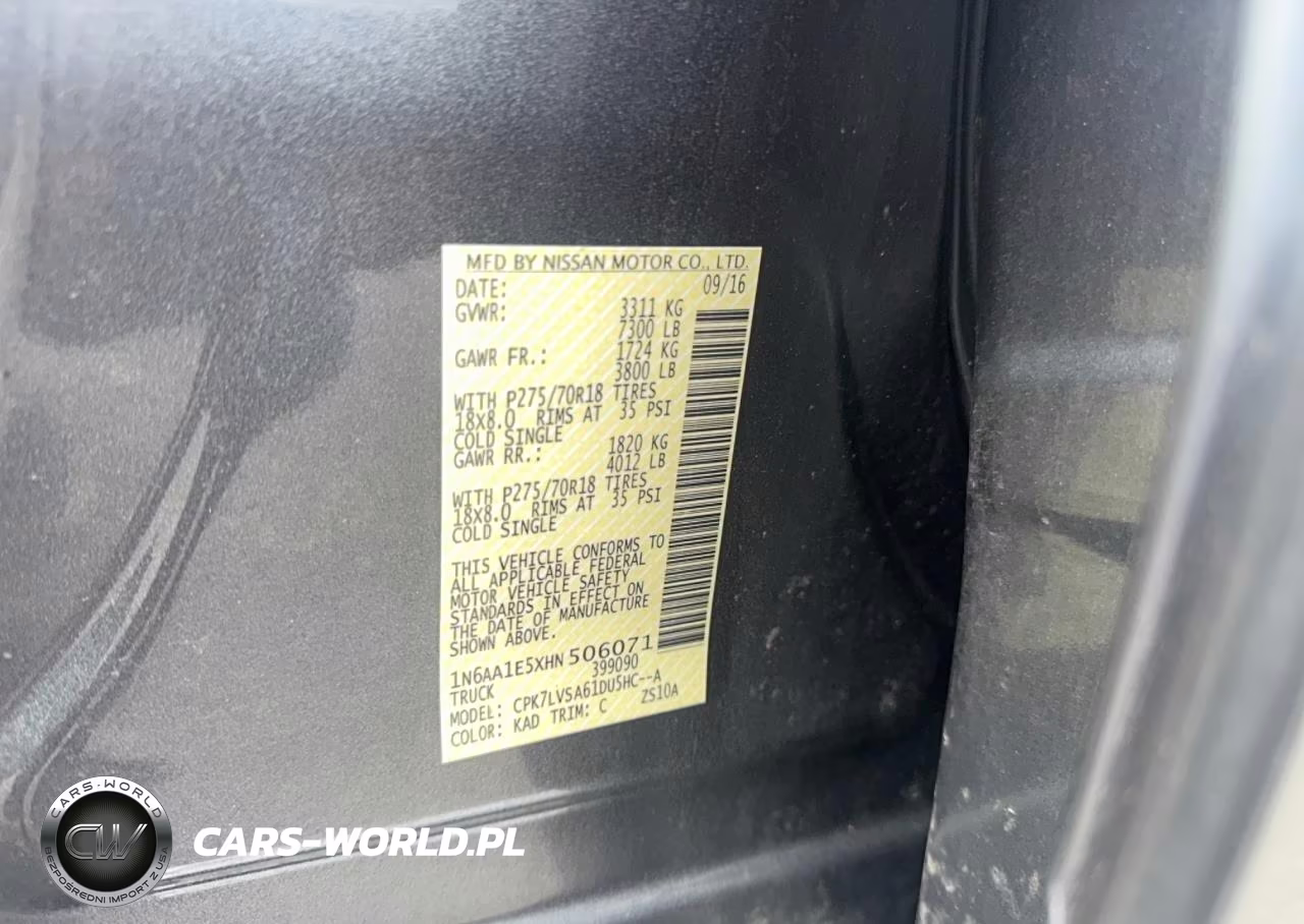 2017 Nissan Titan Sl VIN:1N6AA1E5XHN506071 - 10