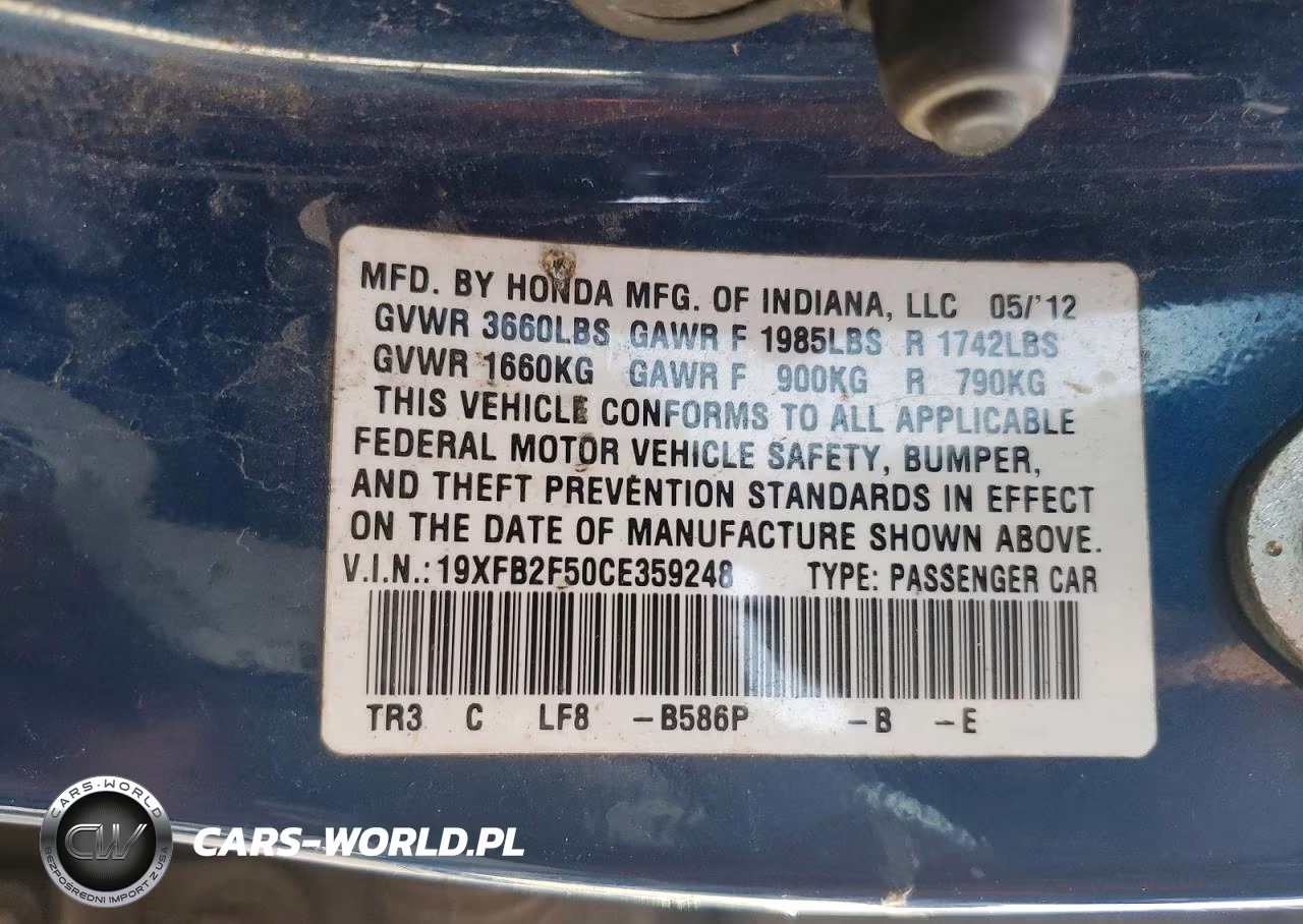 2012 Honda Civic Lx VIN:19XFB2F50CE359248 - 12