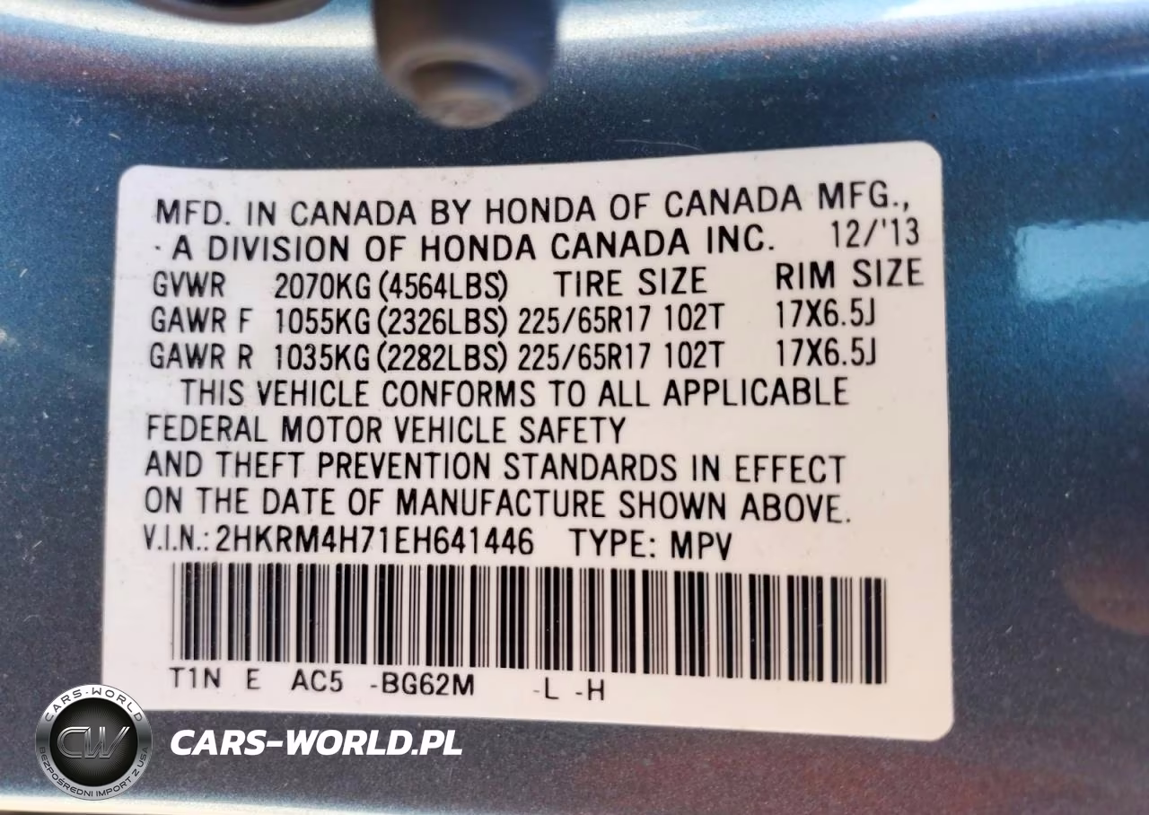 2014 Honda Cr-V Exl VIN:2HKRM4H71EH641446 - 14