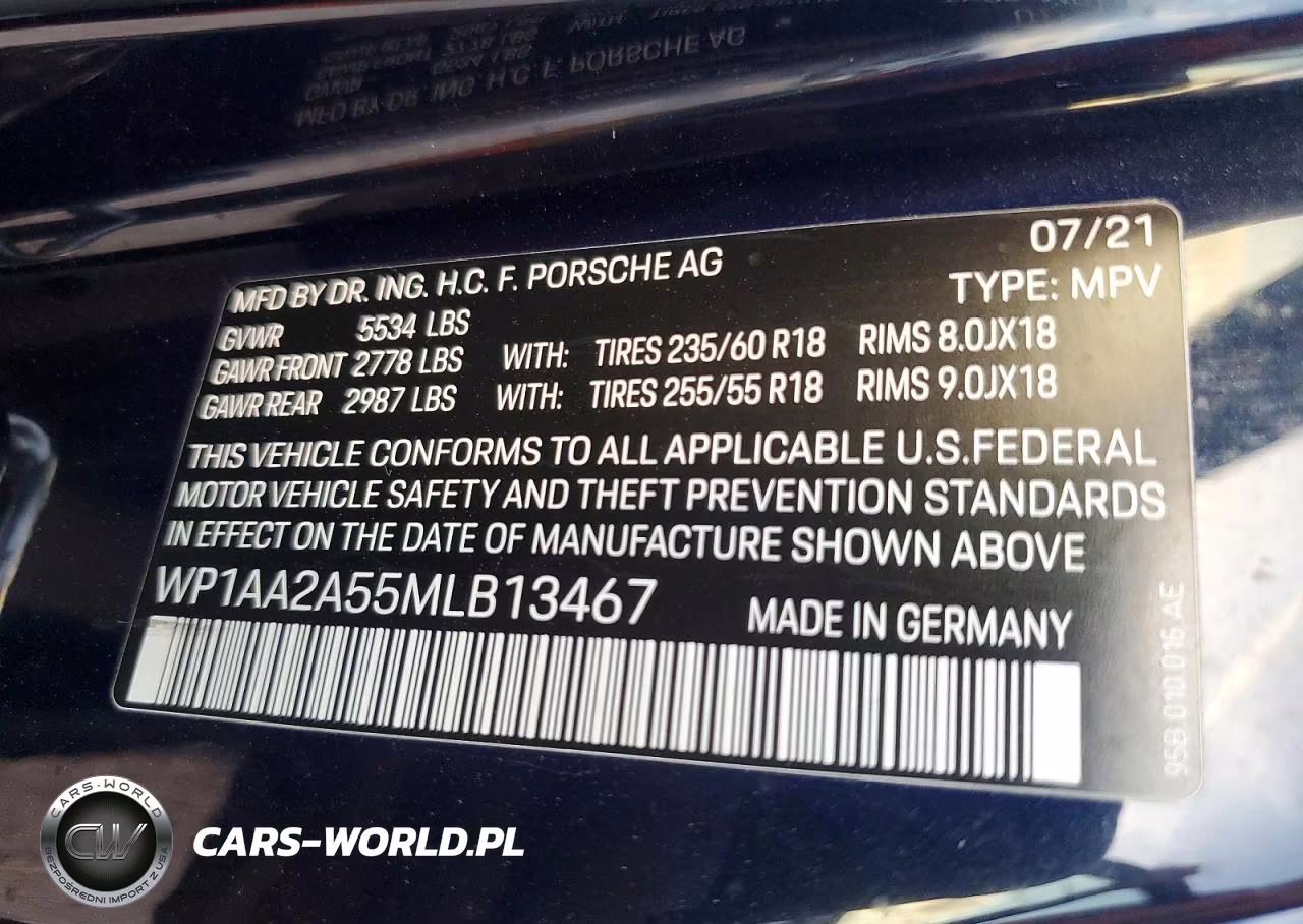 2021 Porsche Macan VIN:WP1AA2A55MLB13467 - 13