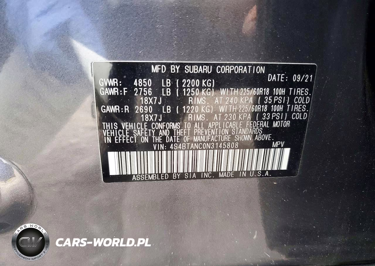 2022 Subaru Outback Limited VIN:4S4BTANC0N3145808 - 13