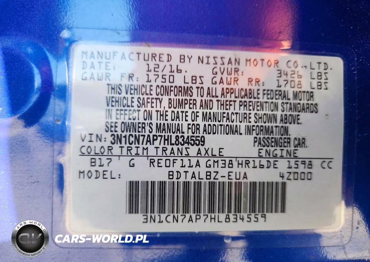 2017 Nissan Versa 1.6 Sv VIN:3N1CN7AP7HL834559 - 12