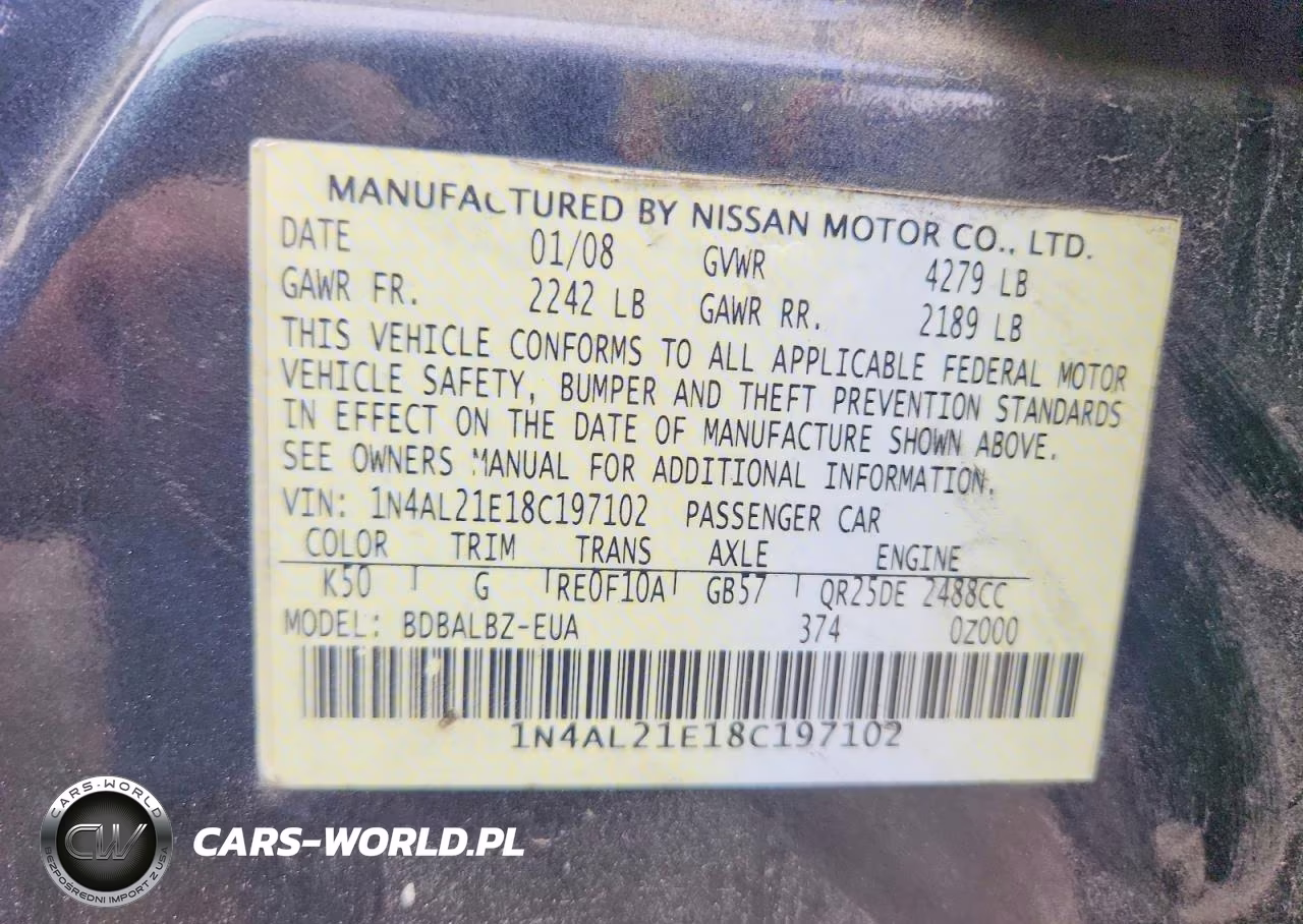 2008 Nissan Altima 2.5 VIN:1N4AL21E18C197102 - 13
