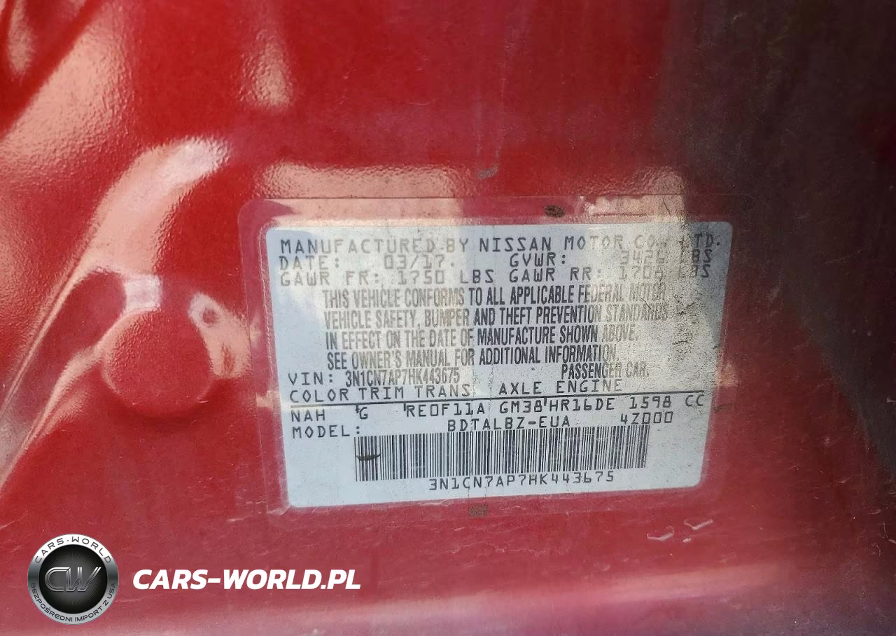 2017 Nissan Versa 1.6 Sv VIN:3N1CN7AP7HK443675 - 12