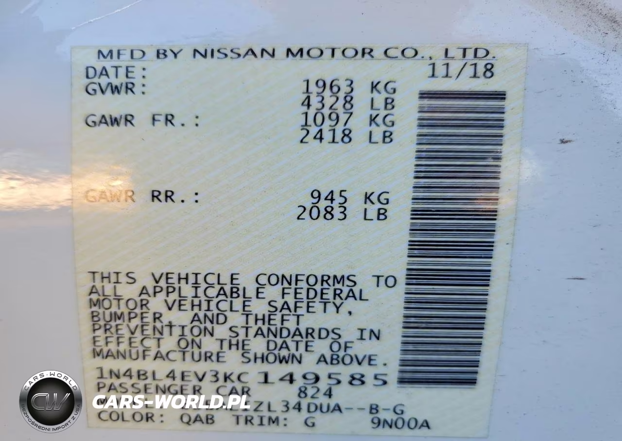 2019 Nissan Altima Sl VIN:1N4BL4EV3KC149585 - 12