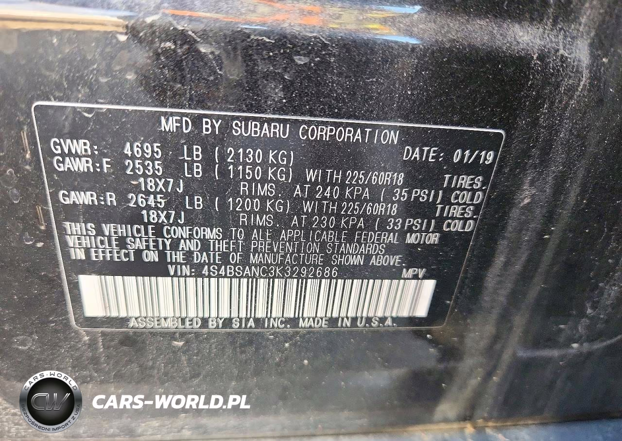 2019 Subaru Outback 2.5I Limited VIN:4S4BSANC3K3292686 - 12