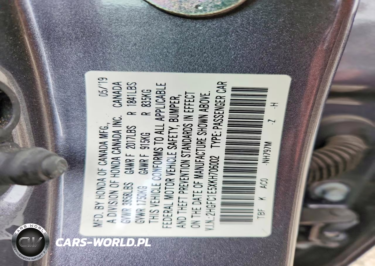 2019 Honda Civic Si VIN:2HGFC1E5XKH706002 - 12