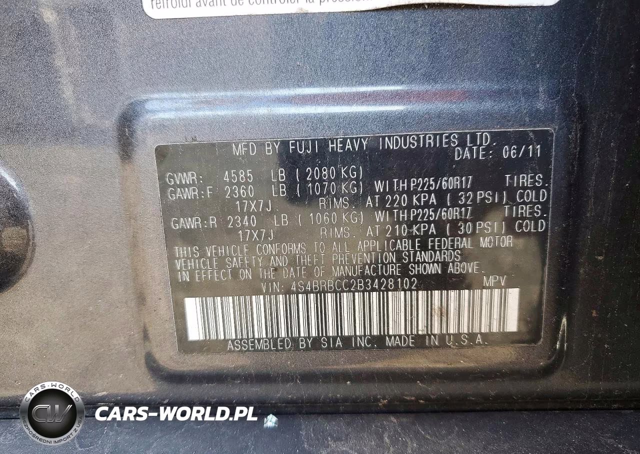 2011 Subaru Outback 2.5I Premium VIN:4S4BRBCC2B3428102 - 13