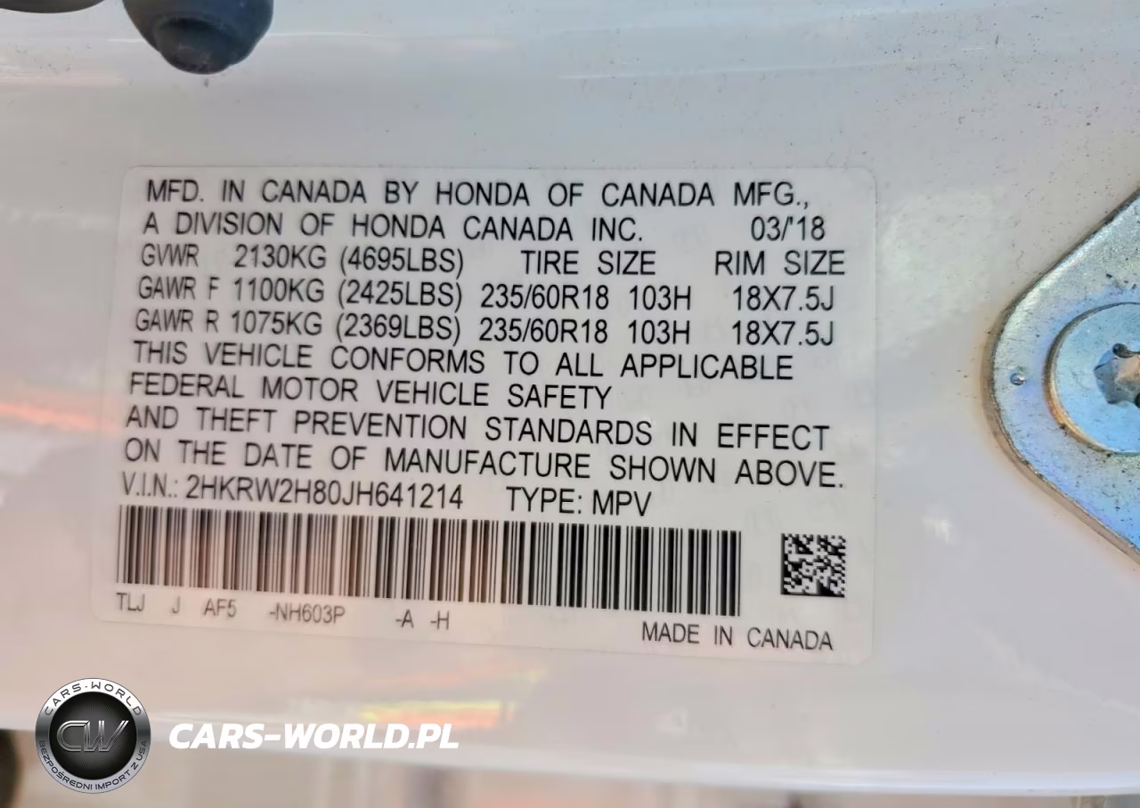 2018 Honda Cr-V Exl VIN:2HKRW2H80JH641214 - 13