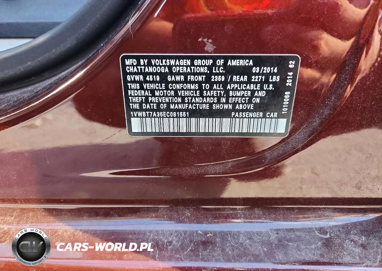 2014 Volkswagen Passat Se VIN:1VWBT7A35EC081551 - 13