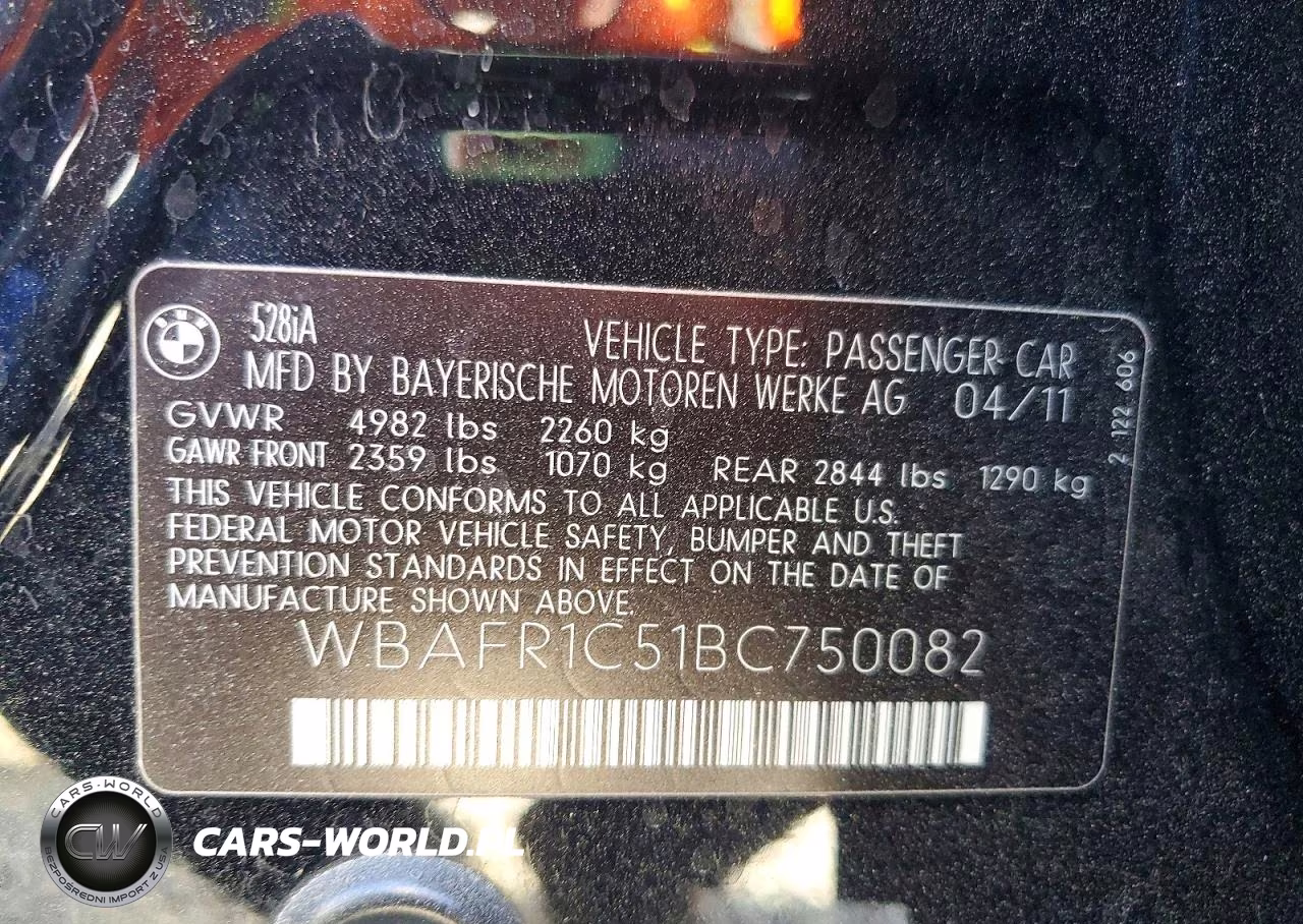 2011 BMW 528 I VIN:WBAFR1C51BC750082 - 12