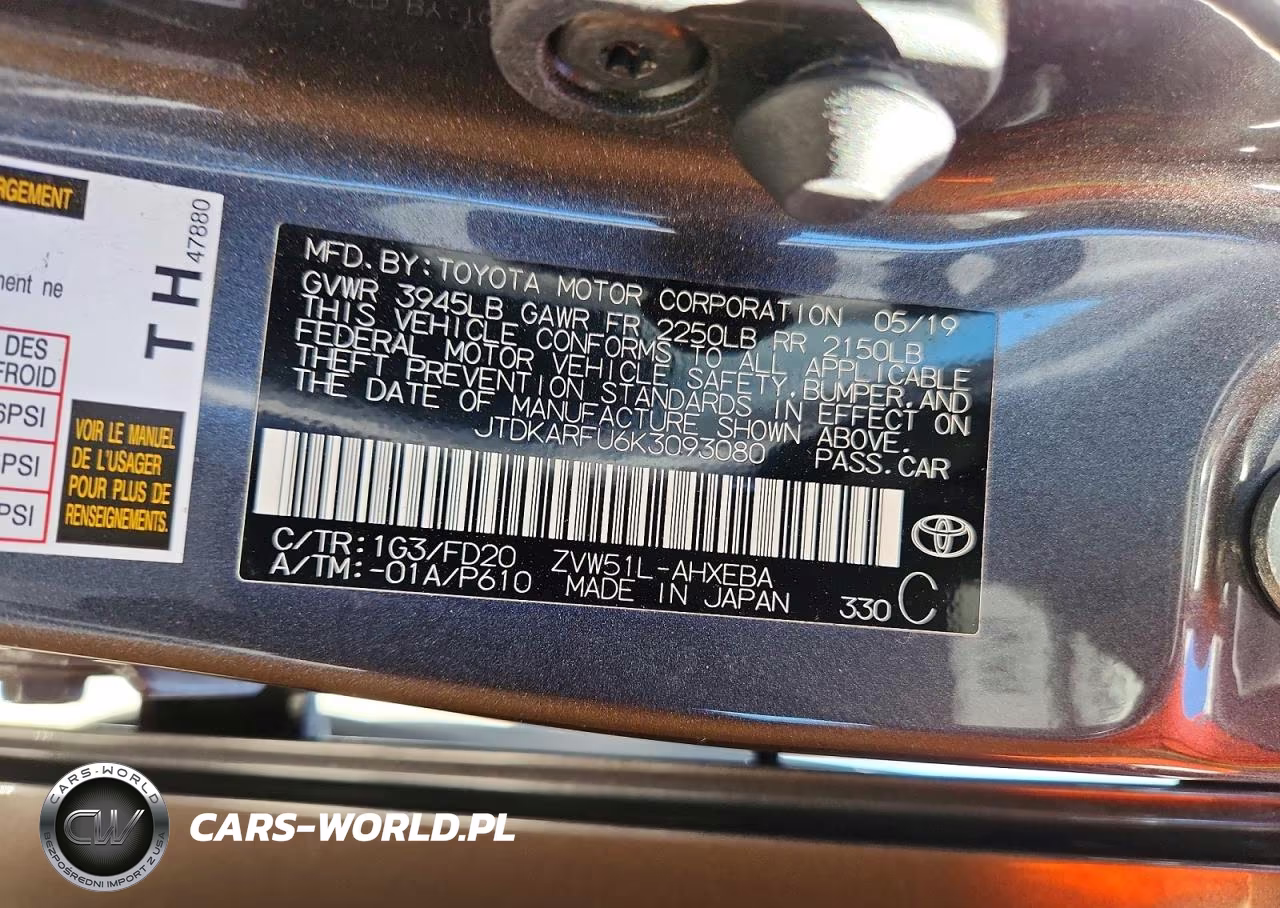 2019 Toyota Prius Le VIN:JTDKARFU6K3093080 - 13