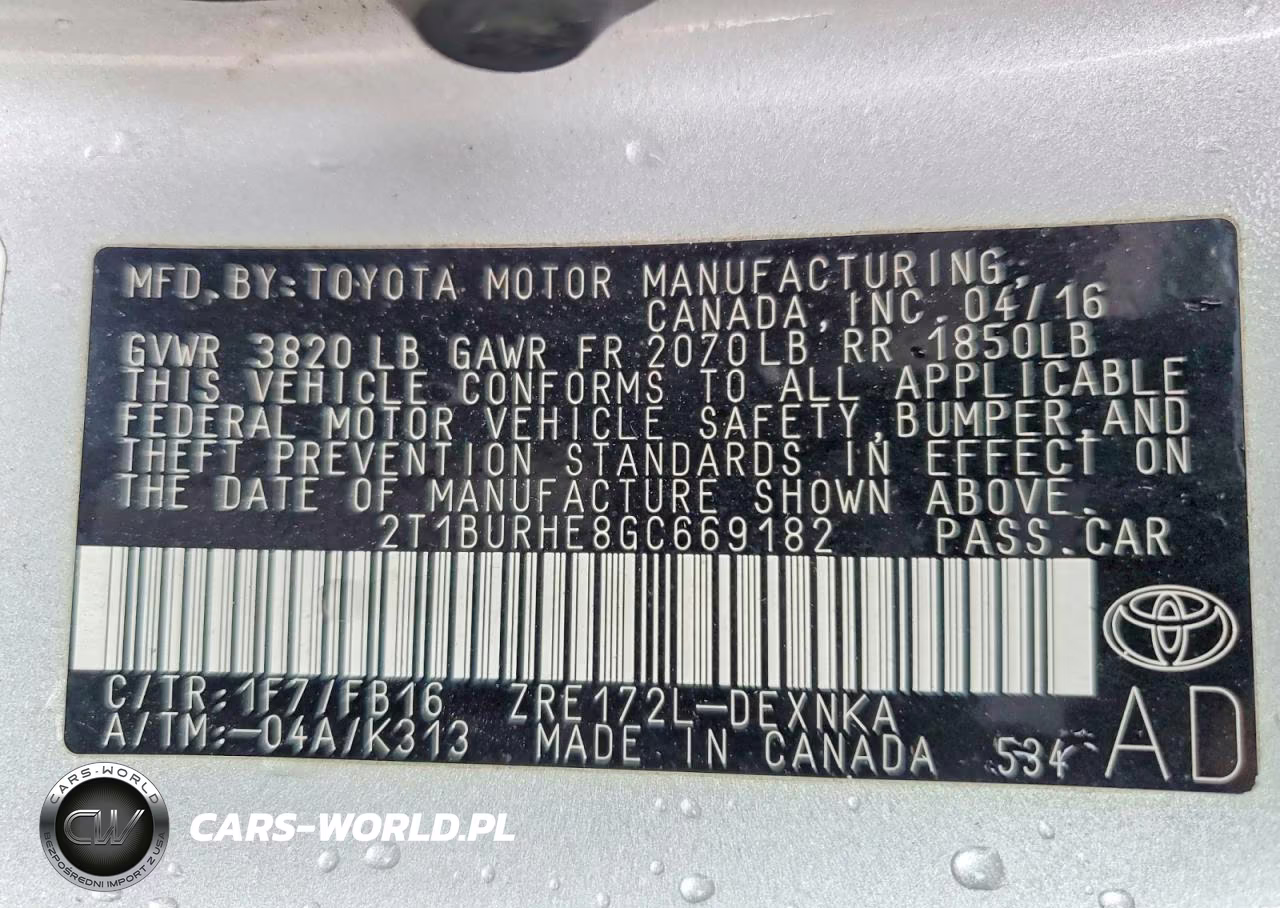 2016 Toyota Corolla Le VIN:2T1BURHE8GC669182 - 12