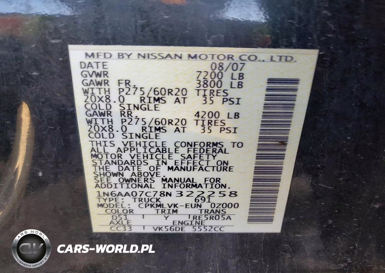 2008 Nissan Titan Xe VIN:1N6AA07C78N322258 - 12