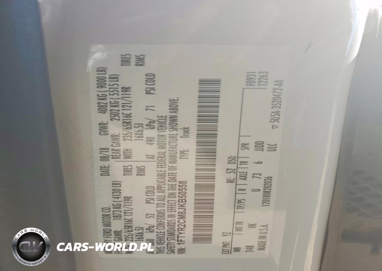 2018 Ford Transit T-250 VIN:1FTYR2CM8JKB50558 - 13