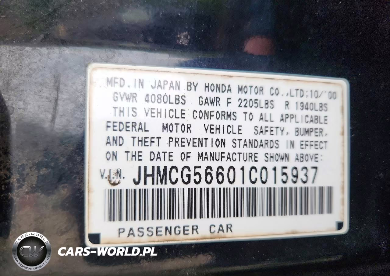 2001 Honda Accord Ex VIN:JHMCG56601C015937 - 12