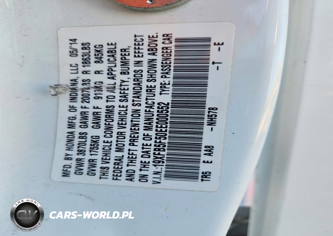2014 Honda Civic Natural Gas VIN:19XFB5F50EE000552 - 13