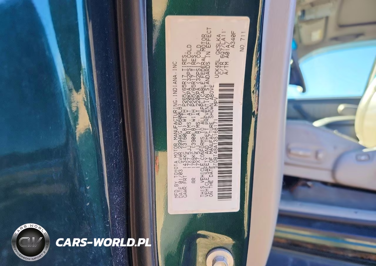 2003 Toyota Sequoia Limited VIN:5TDBT48A13S168171 - 13