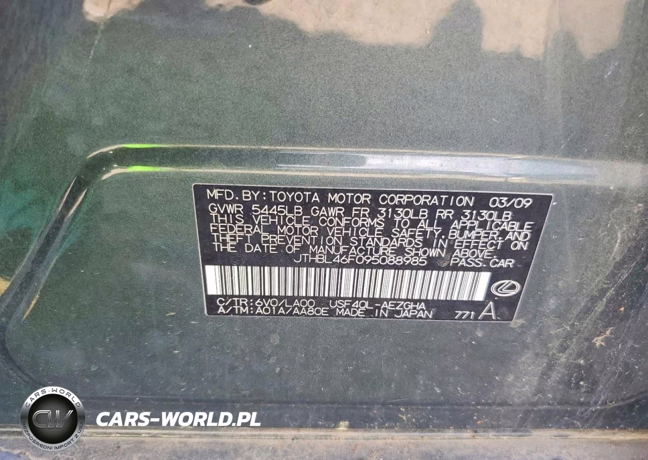 2009 Lexus Ls 460 VIN:JTHBL46F095088985 - 12