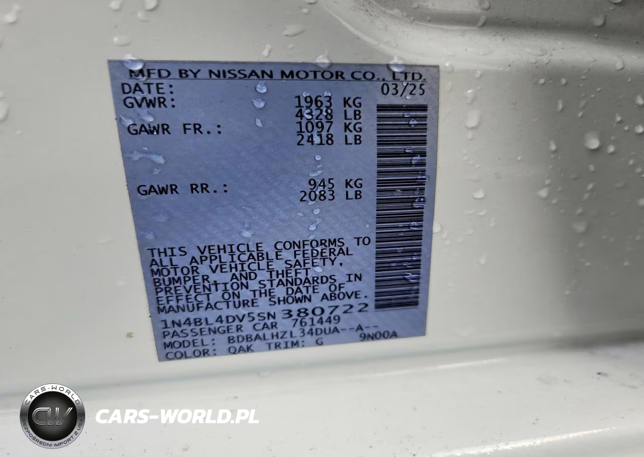 2025 Nissan Altima Sv VIN:1N4BL4DV5SN380722 - 13