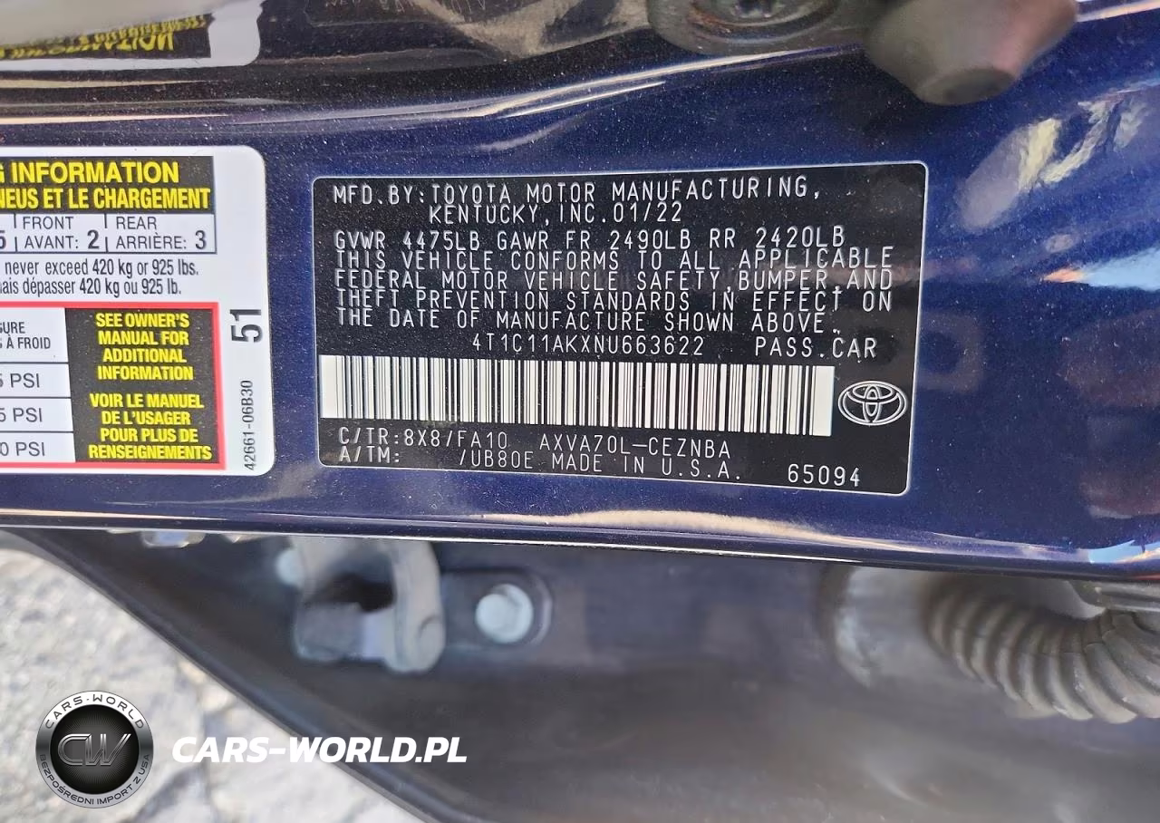 2022 Toyota Camry Le VIN:4T1C11AKXNU663622 - 12