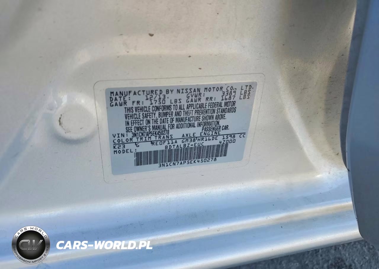 2014 Nissan Versa 1.6 S VIN:3N1CN7AP5EK450278 - 13