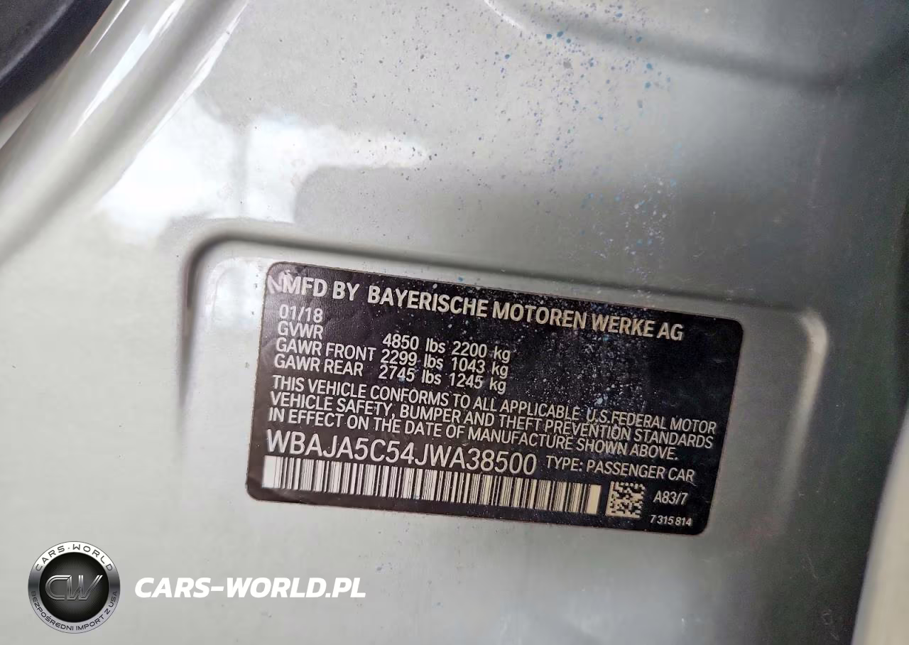 2018 BMW 530 I VIN:WBAJA5C54JWA38500 - 12
