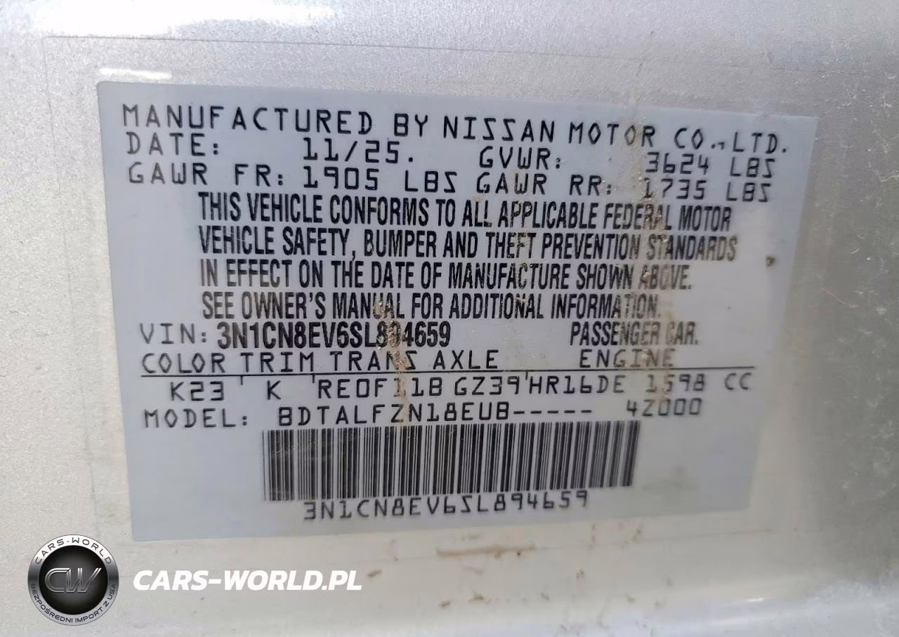 2025 Nissan Versa Sv VIN:3N1CN8EV6SL894659 - 12