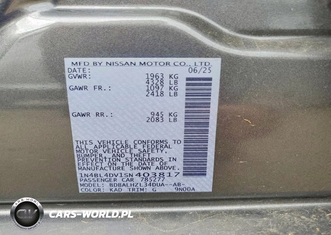 2025 Nissan Altima Sv VIN:1N4BL4DV1SN403817 - 12