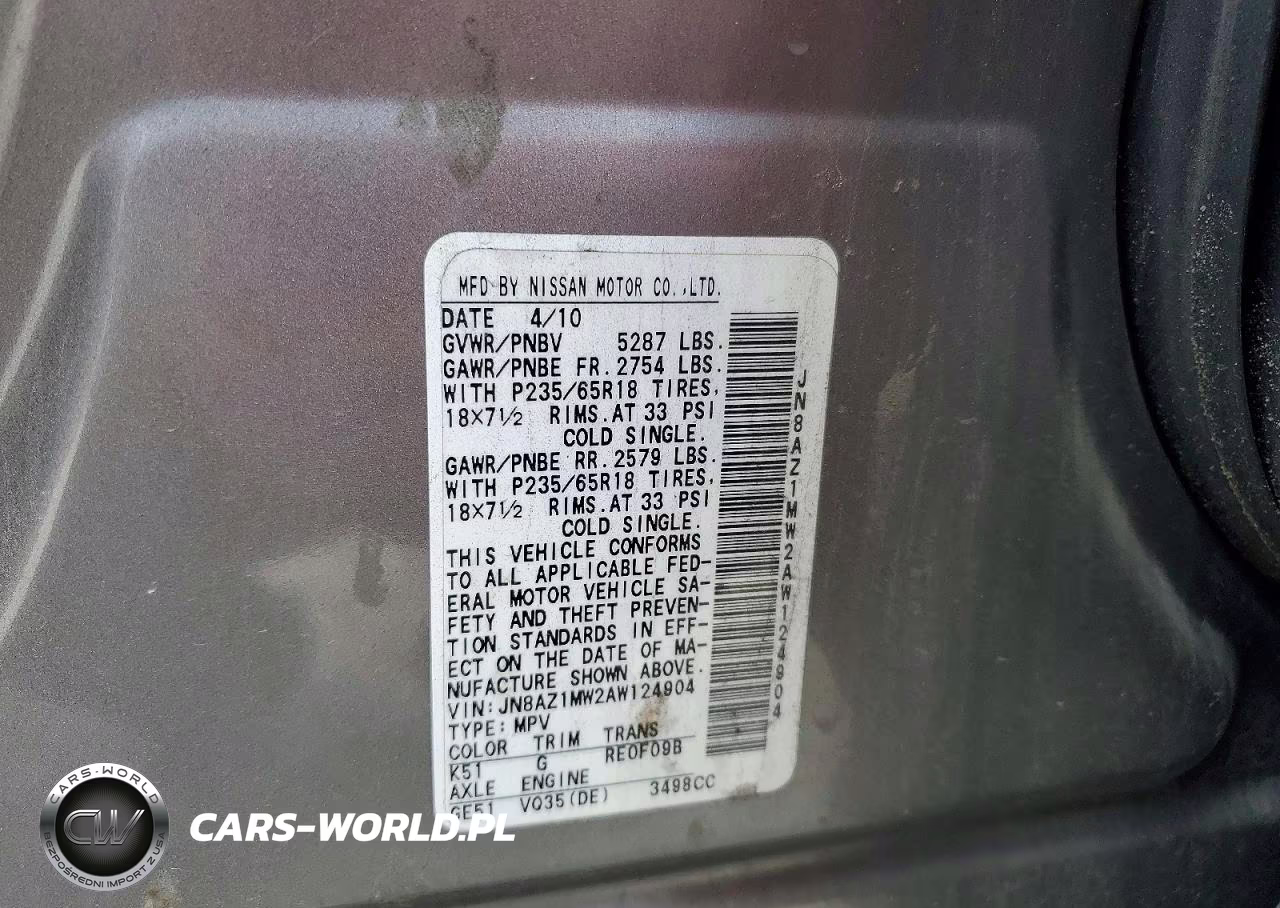 2010 Nissan Murano S VIN:JN8AZ1MW2AW124904 - 13
