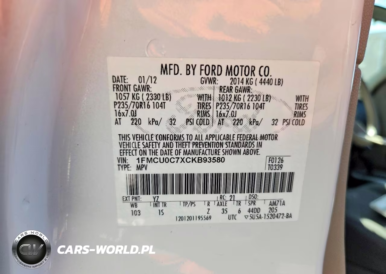 2012 Ford Escape Xls VIN:1FMCU0C7XCKB93580 - 13